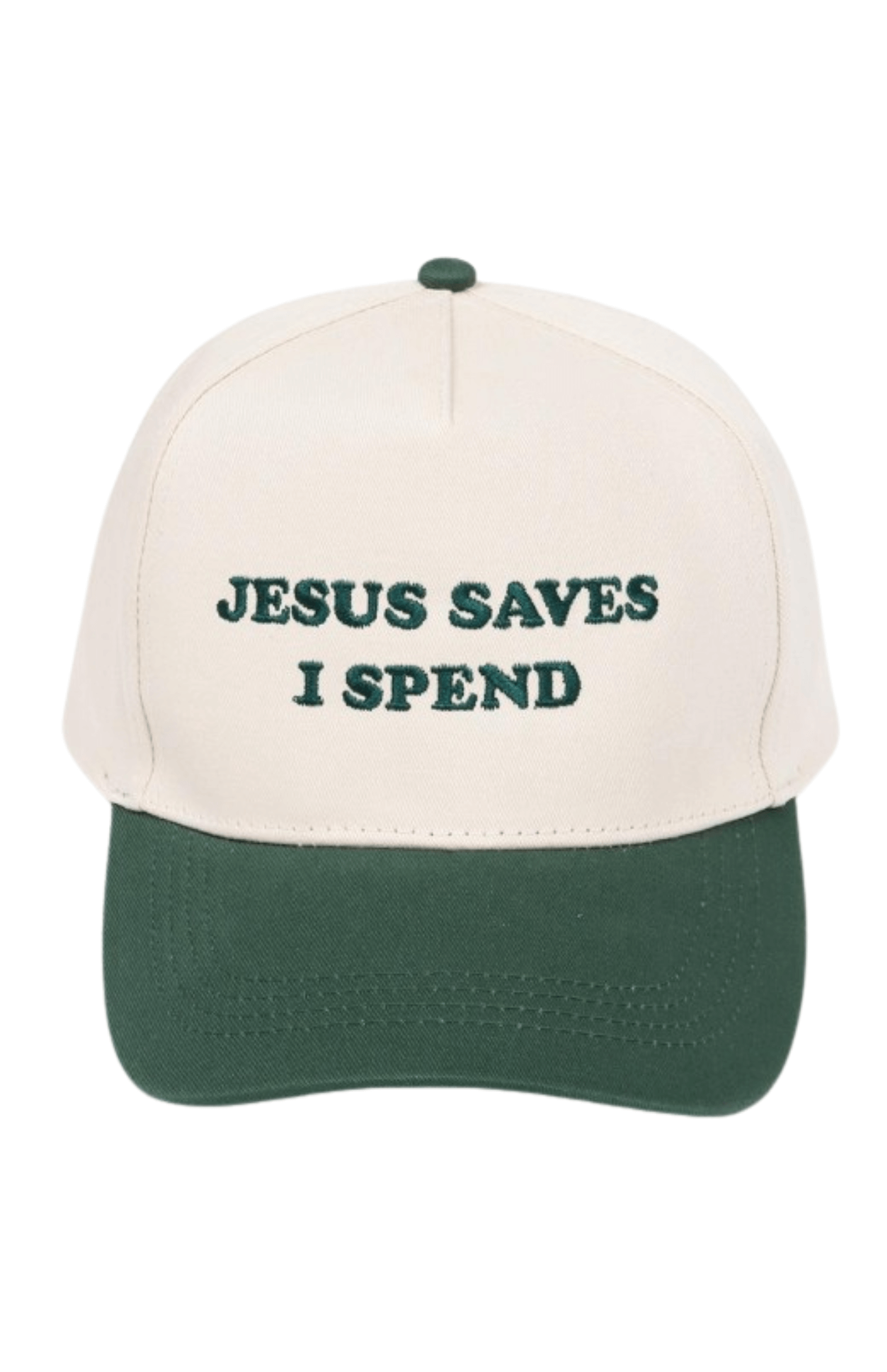 Jesus Saves I Spend Baseball Cap - Green