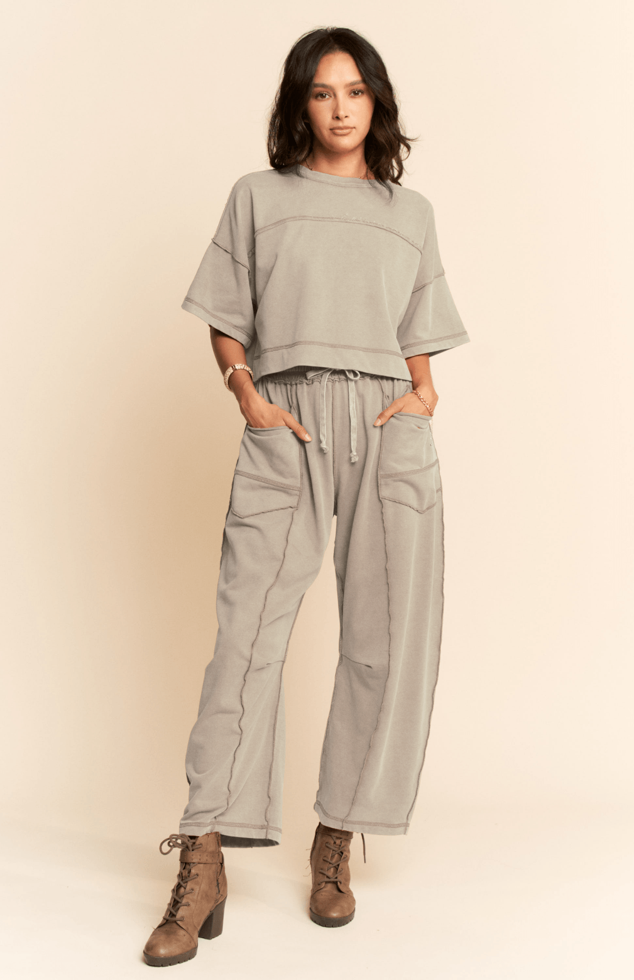 Boho Mineral Wash Top - Dove Grey