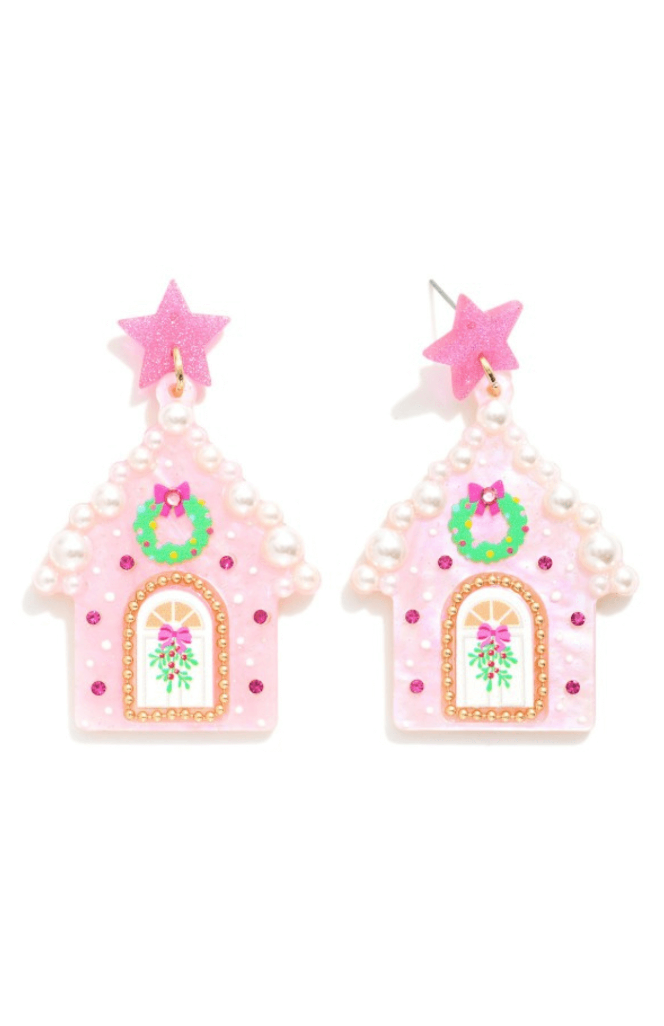 Pink Gingerbread House Earrings