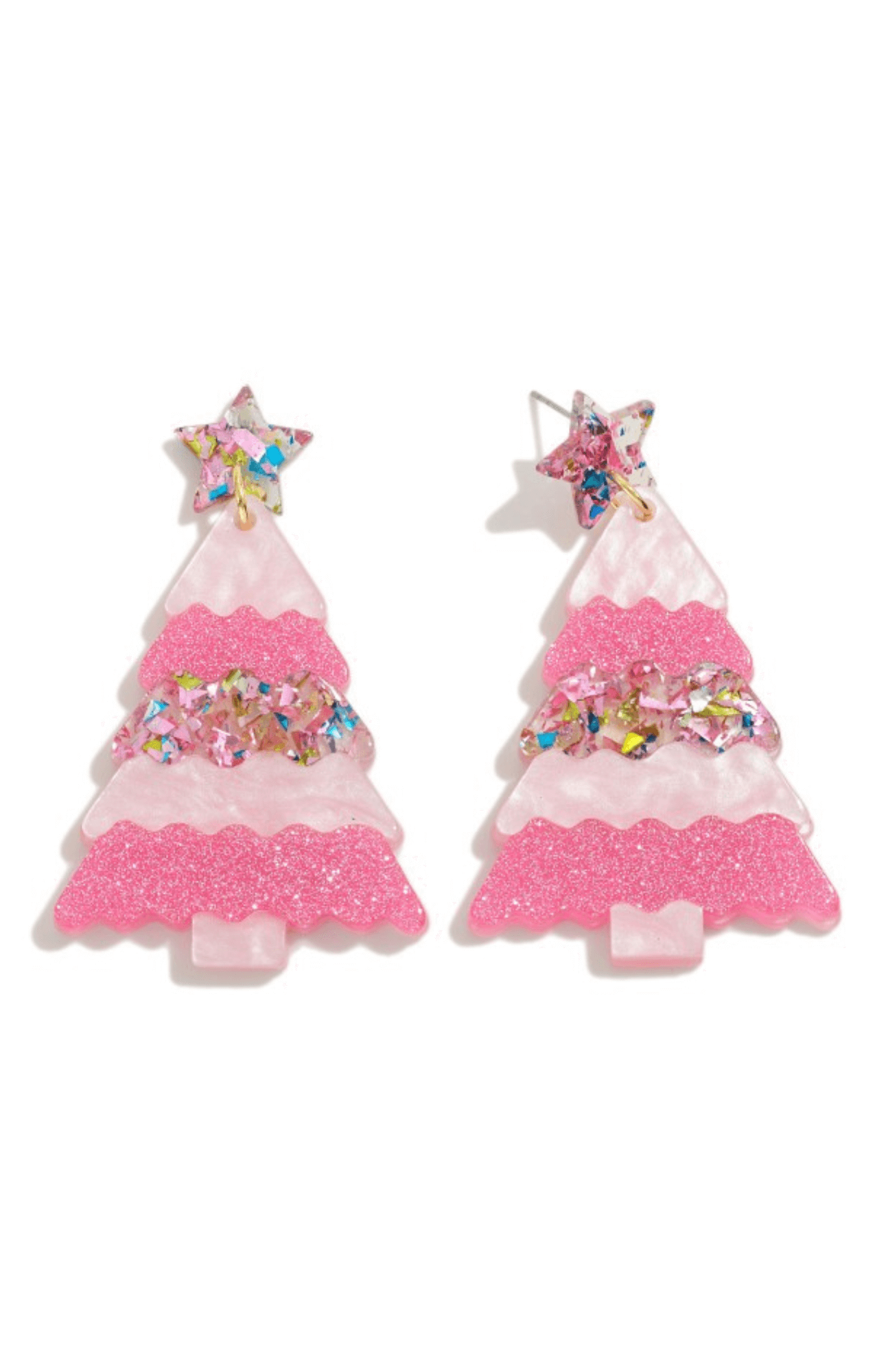 Pink Christmas Tree Earrings