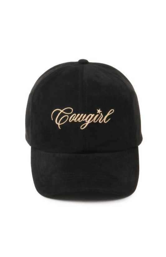 Cowgirl Suede Baseball Cap - Black