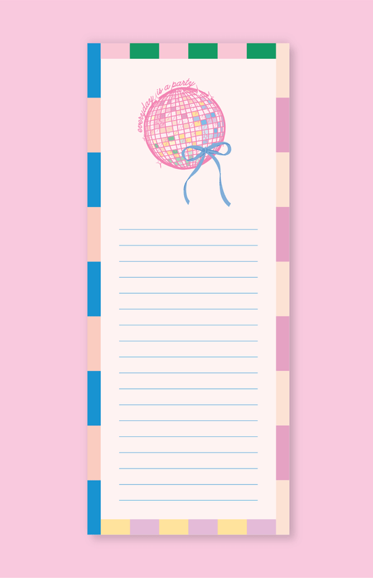 Everyday is a Party Disco Ball Bow List Notepad