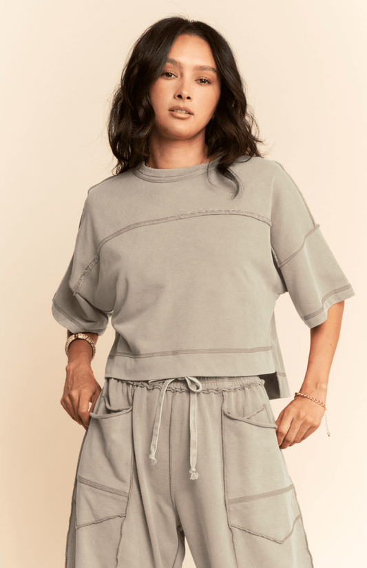 Boho Mineral Wash Top - Dove Grey