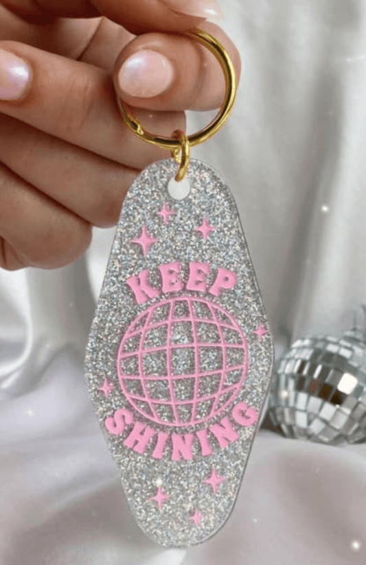 Keep Shining Disco Ball Motel Keychain