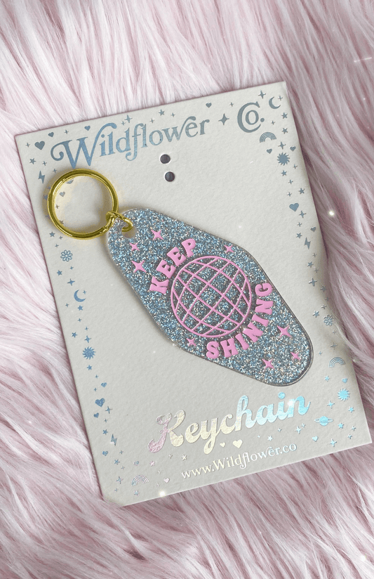 Keep Shining Disco Ball Motel Keychain
