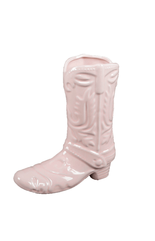 Pink Ceramic Cow Girl Boot Vase