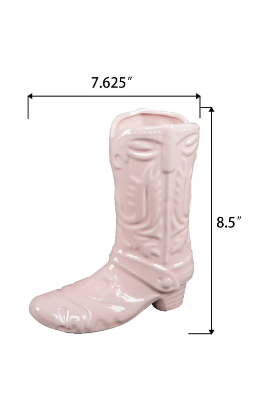 Pink Ceramic Cow Girl Boot Vase