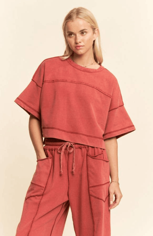 Boho Mineral Wash Top - Wine