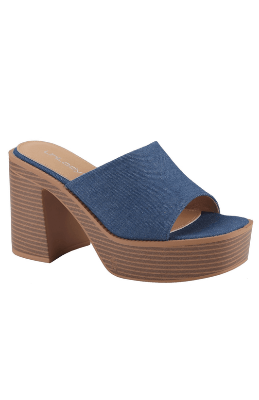 Britney Denim Platform Sandals - Dark