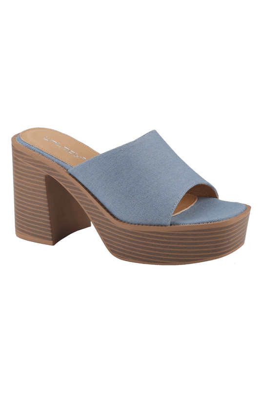 Britney Denim Platform Sandals - Light