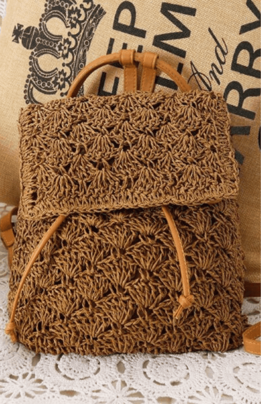 Crochet Straw Tote Backpack