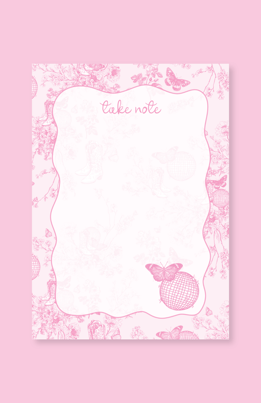 Pink Disco Cowgirl Toile Notepad