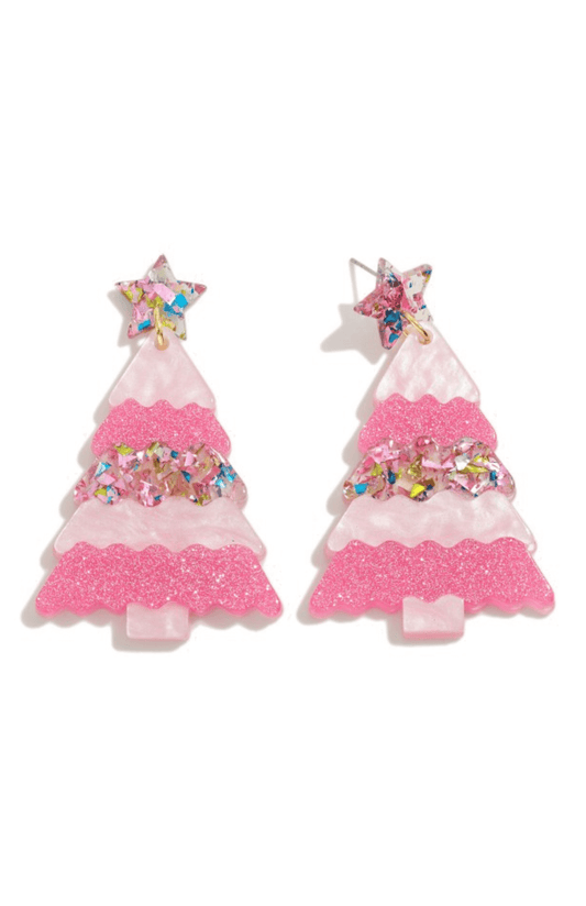 Pink Christmas Tree Earrings