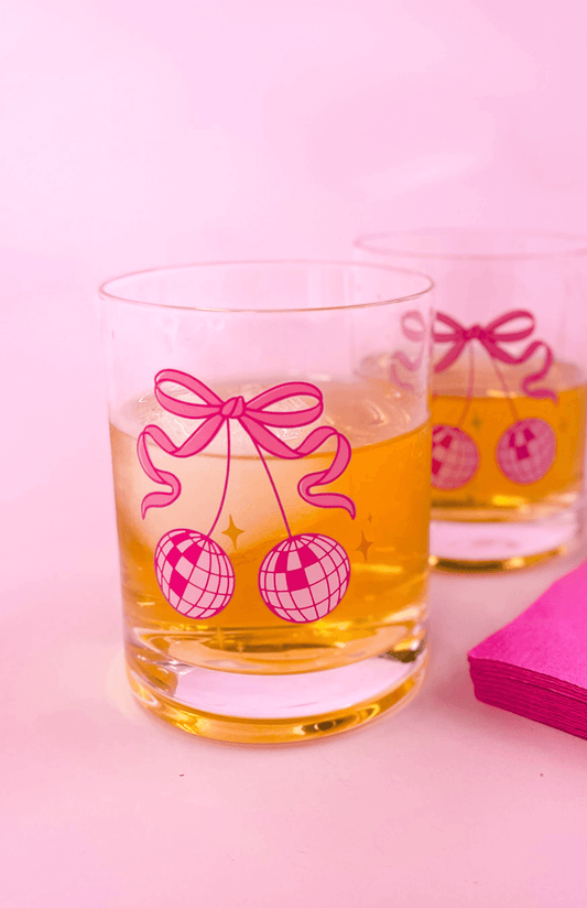 Pink Disco Ball Cherries Cocktail Glass