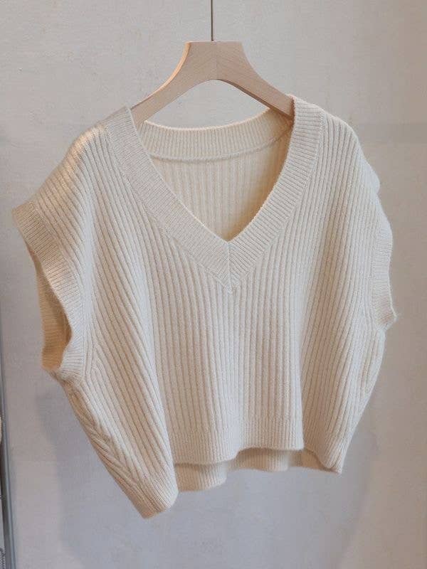 Riley Ribbed Sleeveless Sweater - Cream